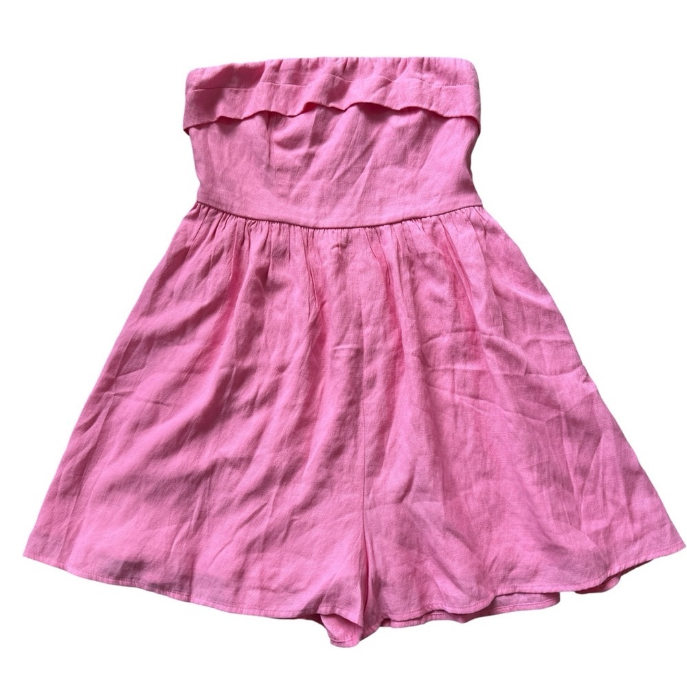 Hello Molly Pink Strapless Romper M NWT Linen Blend Smocked Back Summer Vacation